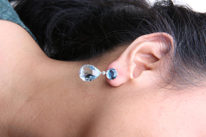 18K White Gold 1/5 Cttw Diamond with Round London Blue Topaz and 20 x 15mm Pear Cut Sky Blue Topaz Gemstone Dangle Earring (G-H Color, SI1-SI2 Clarity)-3