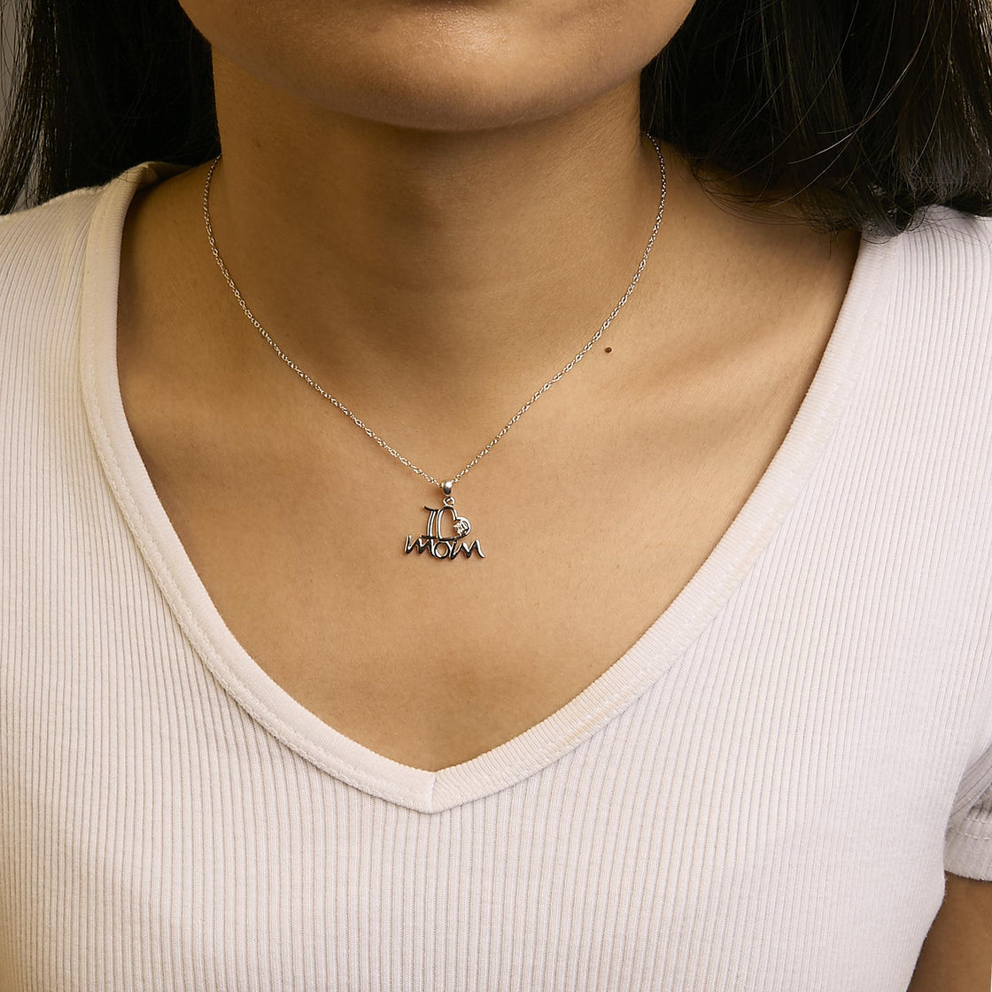 .925 Sterling Silver Diamond Accent "I Love Mom" Heart Pendant Necklace (J-K Color, I2-I3 Clarity) - 18" Inches-3