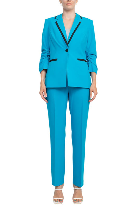 John Meyer Collection Notched Collar 1 Button Closure Crepe Jacket with Banded Mid Waist Zipper Hook & Bar Closure Pant-0