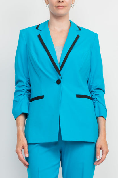 John Meyer Collection Notched Collar 1 Button Closure Crepe Jacket with Banded Mid Waist Zipper Hook & Bar Closure Pant-1