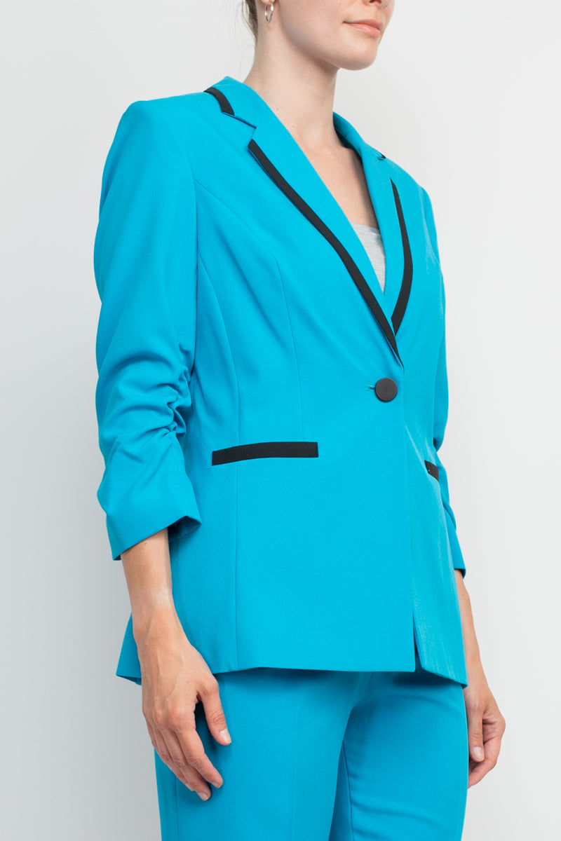 John Meyer Collection Notched Collar 1 Button Closure Crepe Jacket with Banded Mid Waist Zipper Hook & Bar Closure Pant-2