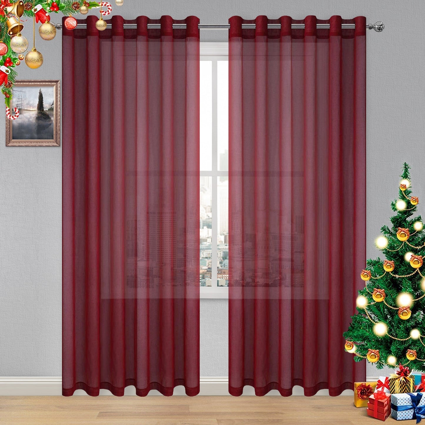 DWCN Faux Linen Sheer Curtains, Set of 2 Panels-11