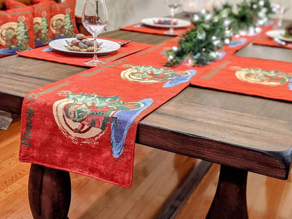 DaDa Bedding Red Santa Claus Christmas Tree Woven Tapestry Dining Table Runner (17615)-3