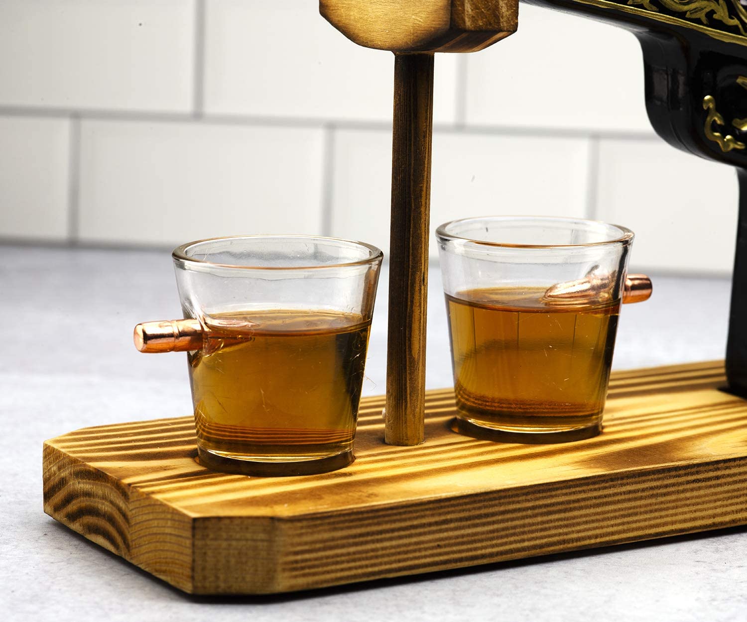 Hand Painted Pistol Whiskey & Wine Decanter by The Wine Savant - Pistol Whiskey Gun Decanter & 2 Bullet Shot Glasses - Military Gifts, Veteran Gifts, Law Enforcement Gifts, Home Bar Gifts, Drinking-3