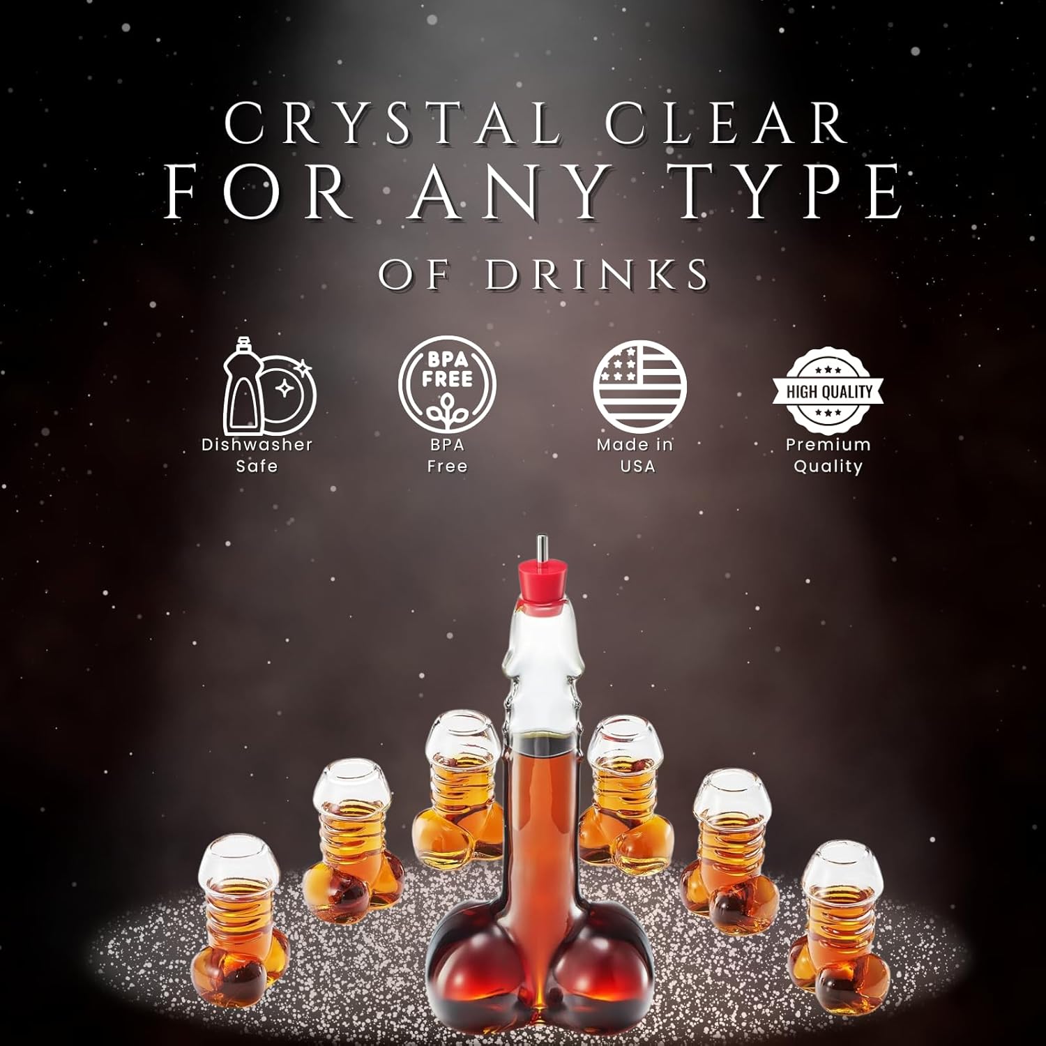 Funny Whiskey Decanter – Unique Glass Decanter for Scotch, Bourbon, Tequila & More – Hilarious Gag Gift with 6 Shot Glasses – Perfect for Parties & Novelty Barware-3