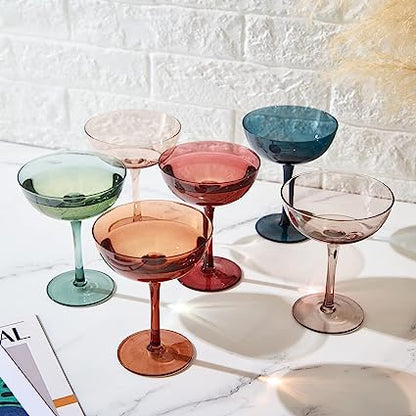 Cocktail & Champagne Coupe Glasses Coupe Cocktail Glasses 7 oz | Set of 6 | Pastel Colored Crystal Cocktail Glassware for Champagne, Martini, Manhattan Goblet Cocktails, Glassware - Luxury Gift Box-3