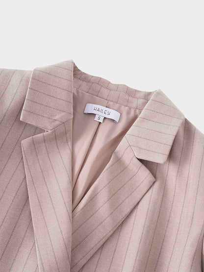 Double Breasted Pinstripe Jacket-Brown-4