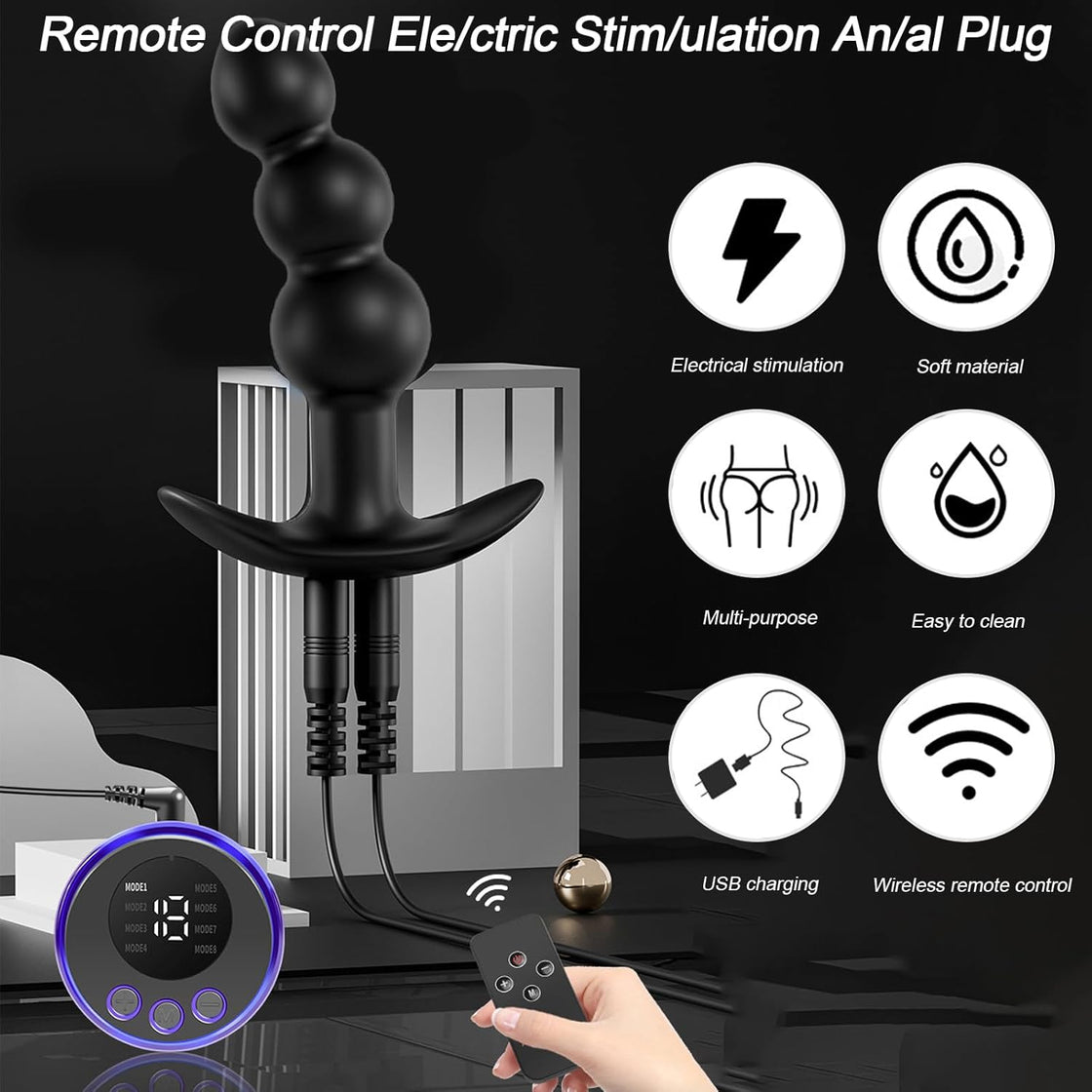 SereneGlow Electric Shock Silicone Anal Beads Plug-1