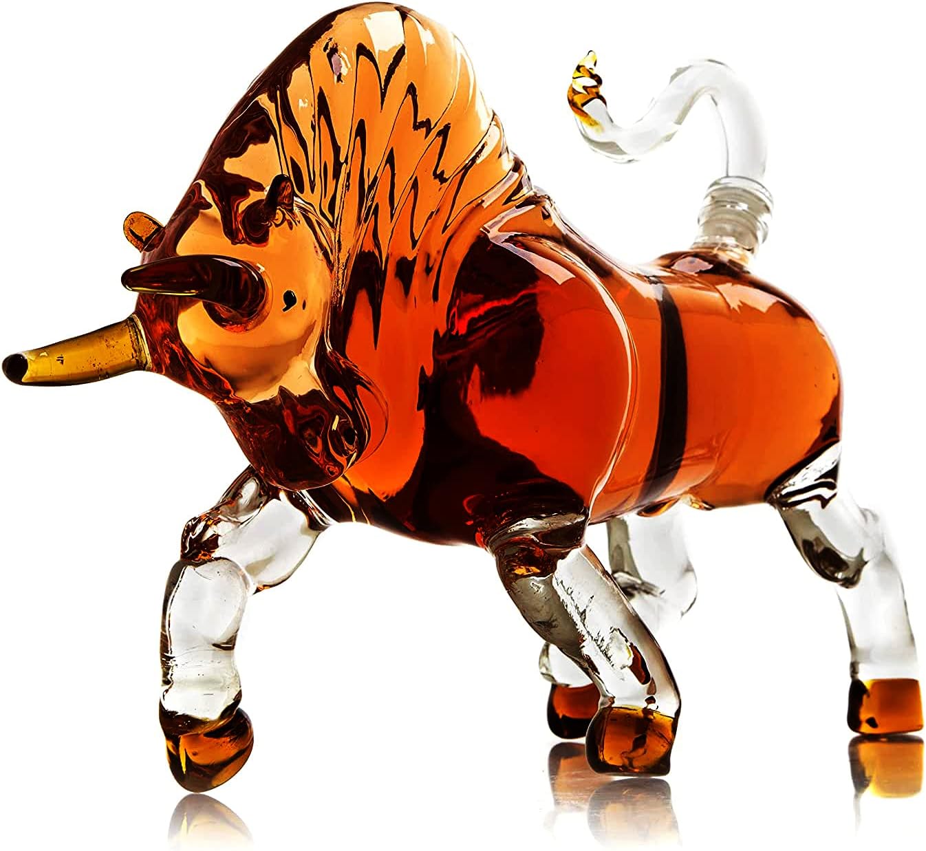 Bull The Wine Savant Charging Bull Heads Forward Animal Liquor Decanter Made For Bourbon, Whiskey, Scotch, Rum, or Tequila, Zodiac Shape Clear-3