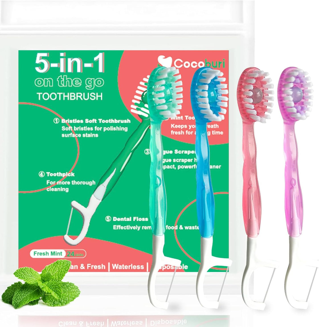 Morning After 5-in-1 Disposable Travel Toothbrush with Toothpaste, Floss & Tongue Scraper-1