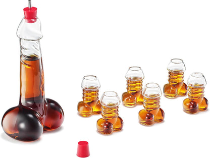 Funny Whiskey Decanter – Unique Glass Decanter for Scotch, Bourbon, Tequila & More – Hilarious Gag Gift with 6 Shot Glasses – Perfect for Parties & Novelty Barware-0