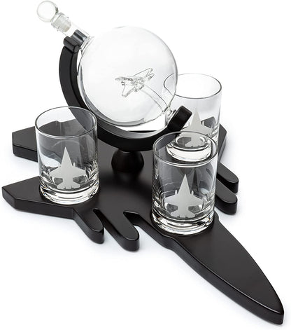 Fighter Jet Wine & Whiskey Decanter Set F16, F15, F18, F22 with 3 Glasses by The Wine Savant - Bourbon, Scotch, Vodka, Pilot, Aviation Gifts, Airplane Figurine, Military Veteran Gifts, Airplane Gifts-3