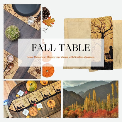 DaDalogy Autumn Birds Family Gathering Woven Tapestry Dining Table Runner (18198)-1