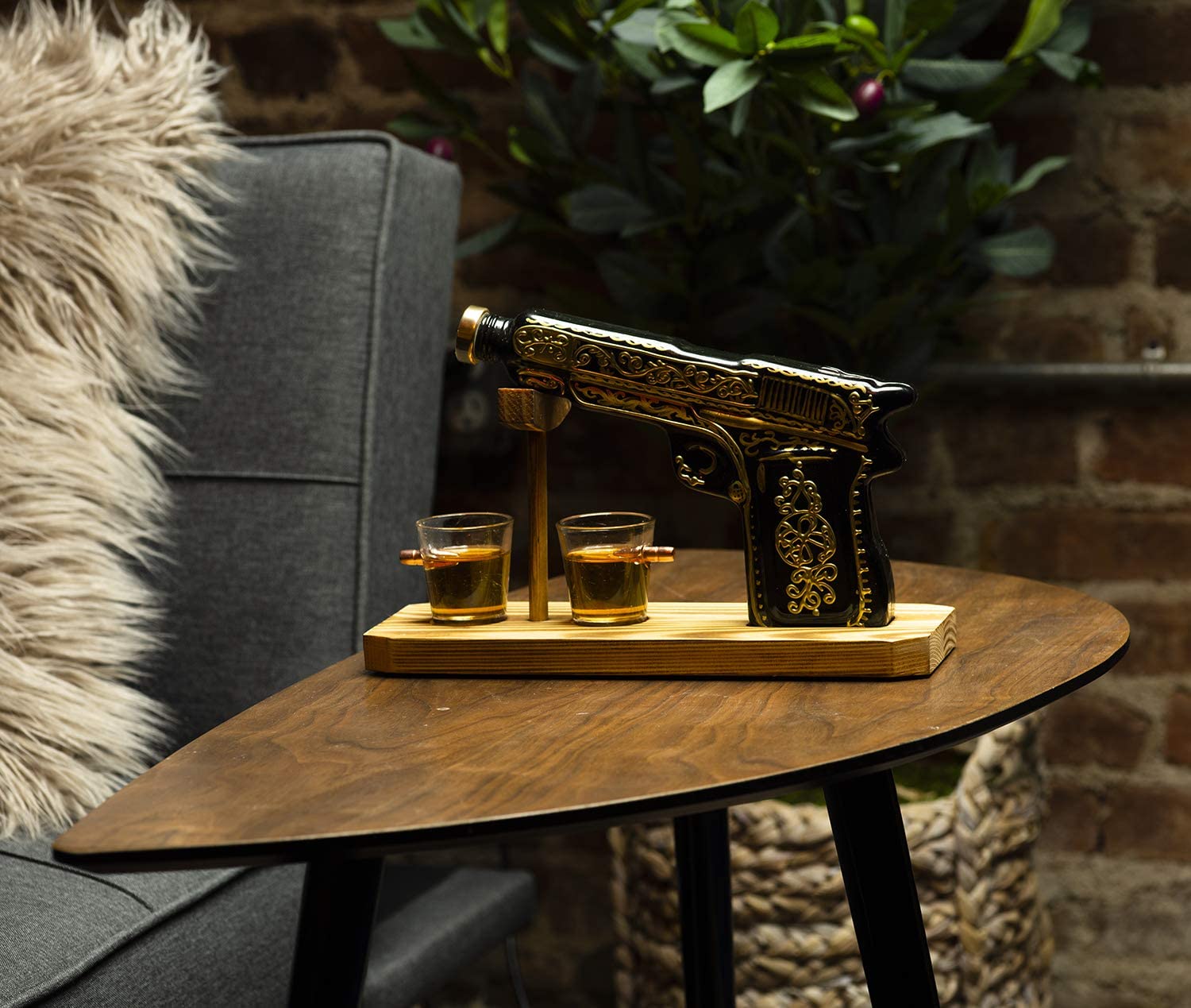 Hand Painted Pistol Whiskey & Wine Decanter by The Wine Savant - Pistol Whiskey Gun Decanter & 2 Bullet Shot Glasses - Military Gifts, Veteran Gifts, Law Enforcement Gifts, Home Bar Gifts, Drinking-1