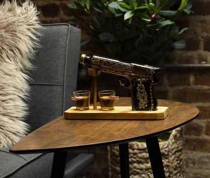 Hand Painted Pistol Whiskey & Wine Decanter by The Wine Savant - Pistol Whiskey Gun Decanter & 2 Bullet Shot Glasses - Military Gifts, Veteran Gifts, Law Enforcement Gifts, Home Bar Gifts, Drinking-1