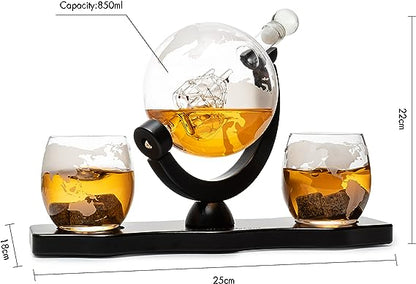 Gifts for Dad, Men Whiskey & Wine Decanter Globe World Set with Globe Glasses Anniversary Birthday House Warming for Liquor Scotch Bourbon Vodka, Gift for Him Husband, Gifts For Men Globe - 850ml-2