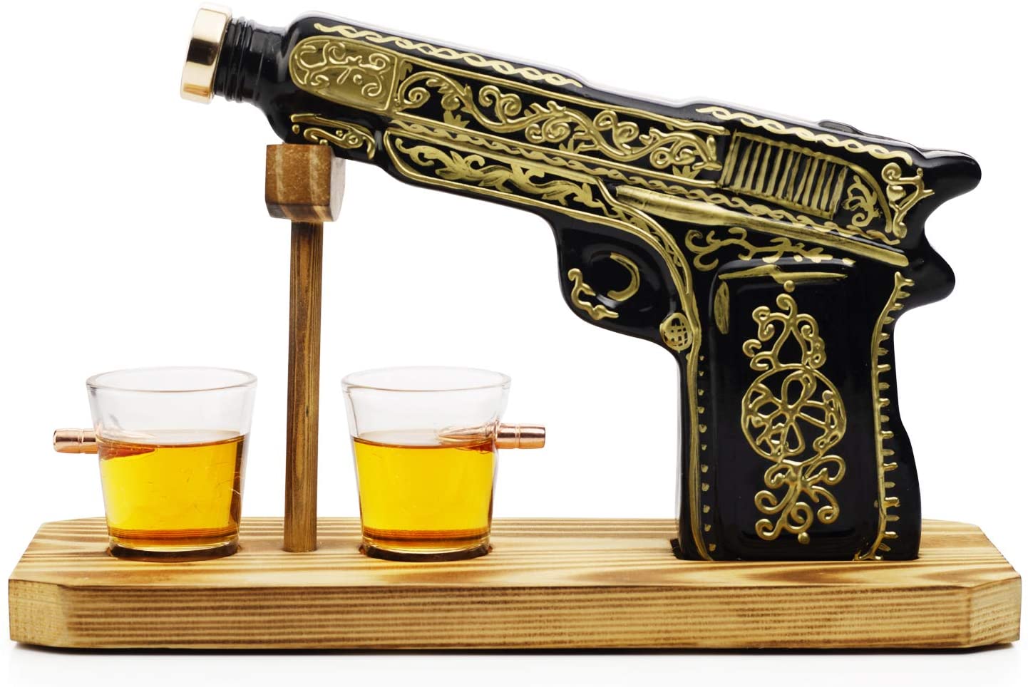 Hand Painted Pistol Whiskey & Wine Decanter by The Wine Savant - Pistol Whiskey Gun Decanter & 2 Bullet Shot Glasses - Military Gifts, Veteran Gifts, Law Enforcement Gifts, Home Bar Gifts, Drinking-4