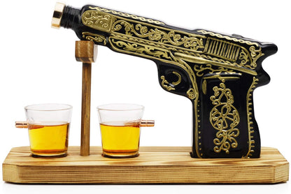 Hand Painted Pistol Whiskey & Wine Decanter by The Wine Savant - Pistol Whiskey Gun Decanter & 2 Bullet Shot Glasses - Military Gifts, Veteran Gifts, Law Enforcement Gifts, Home Bar Gifts, Drinking-4