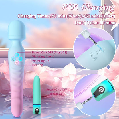 HeatTremor Clitoral Stimulator Wand & Bullet Vibrator Set-4