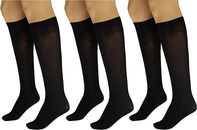 3 Pairs Women's Massage Nylon Sheer Knee High Stockings with Reinforced Toe – 70 Denier-0