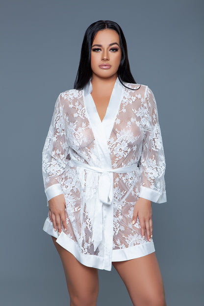 2275 Delia Robe Floral Lace Robe with Satin Trimming-1