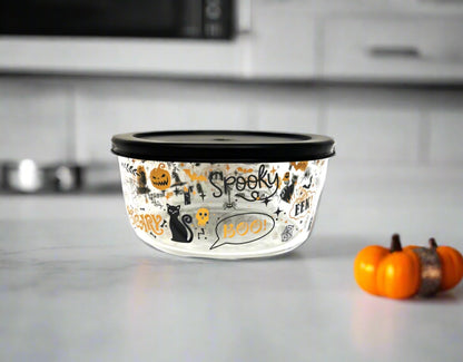 Dura Living Halloween Glass Food Storage Containers - 4 Piece 4 Cup Set (2 Containers + 2 Lids)-2