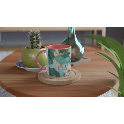 11oz White Ceramic Mug with Color Inside | Coffee Cup with 'Lily Pads' Floral Artwork by American Artist Barbara Cleary-1