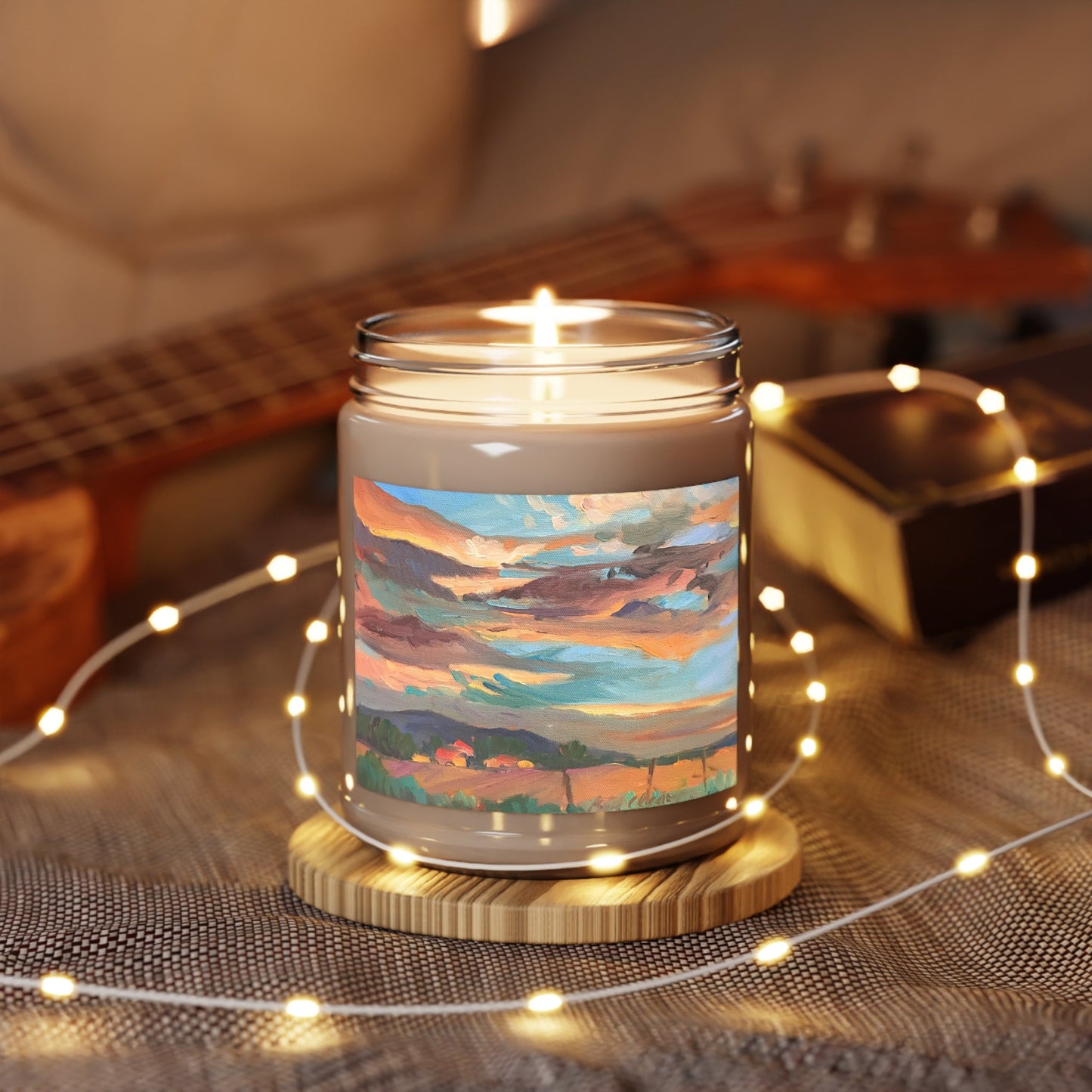 9oz Eco-Friendly Scented or Unscented Soy Wax Candle Jar  with 'Fall Sky' Artwork by American Artist Barbara Cleary (Fall Collection)-4