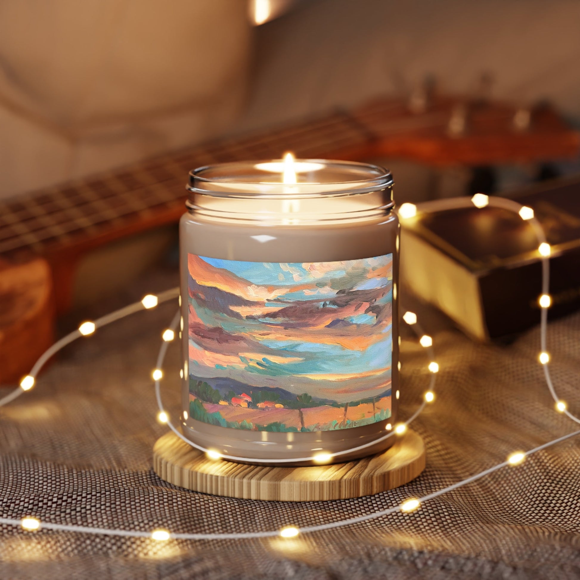 9oz Eco-Friendly Scented or Unscented Soy Wax Candle Jar  with 'Fall Sky' Artwork by American Artist Barbara Cleary (Fall Collection)-4