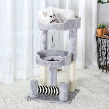 Gray Paw Print Cat Climbing Frame With Sisal Grinding Claw Toy - All-In-One Cat Playground-1