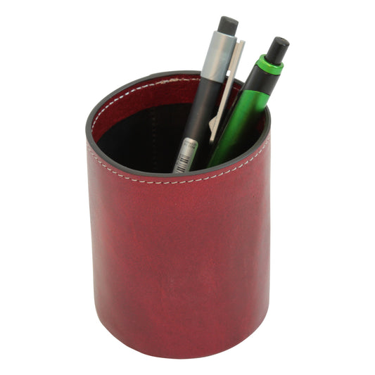 Leather pen cup - red-0