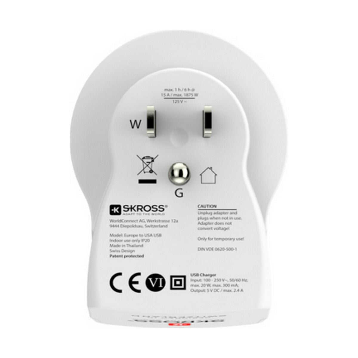 Current Adaptor Skross 1500281 USB x 2 European United States-3