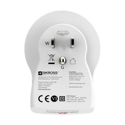 Current Adaptor Skross 1500281 USB x 2 European United States-3