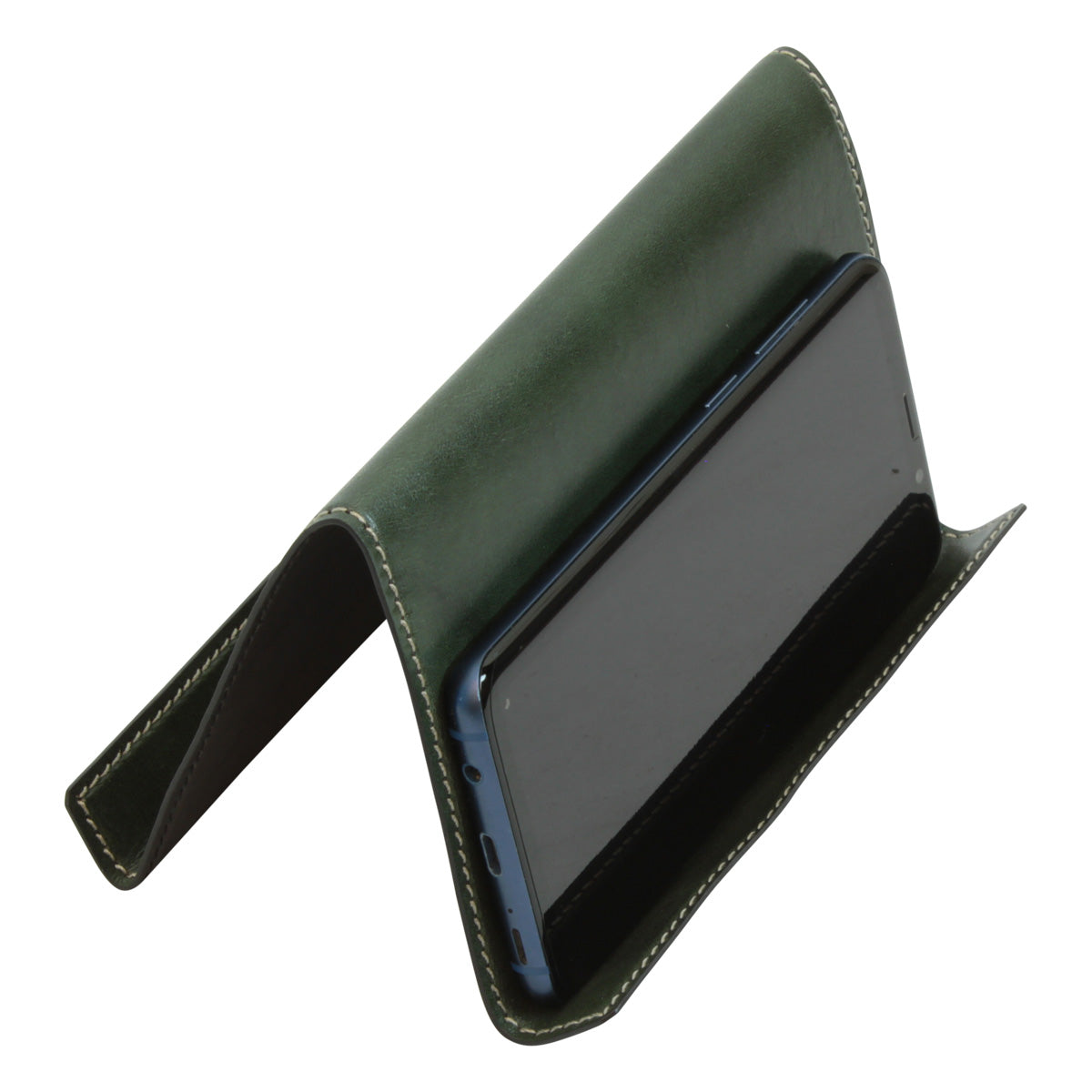 Leather ipad and iphone stand - green-0