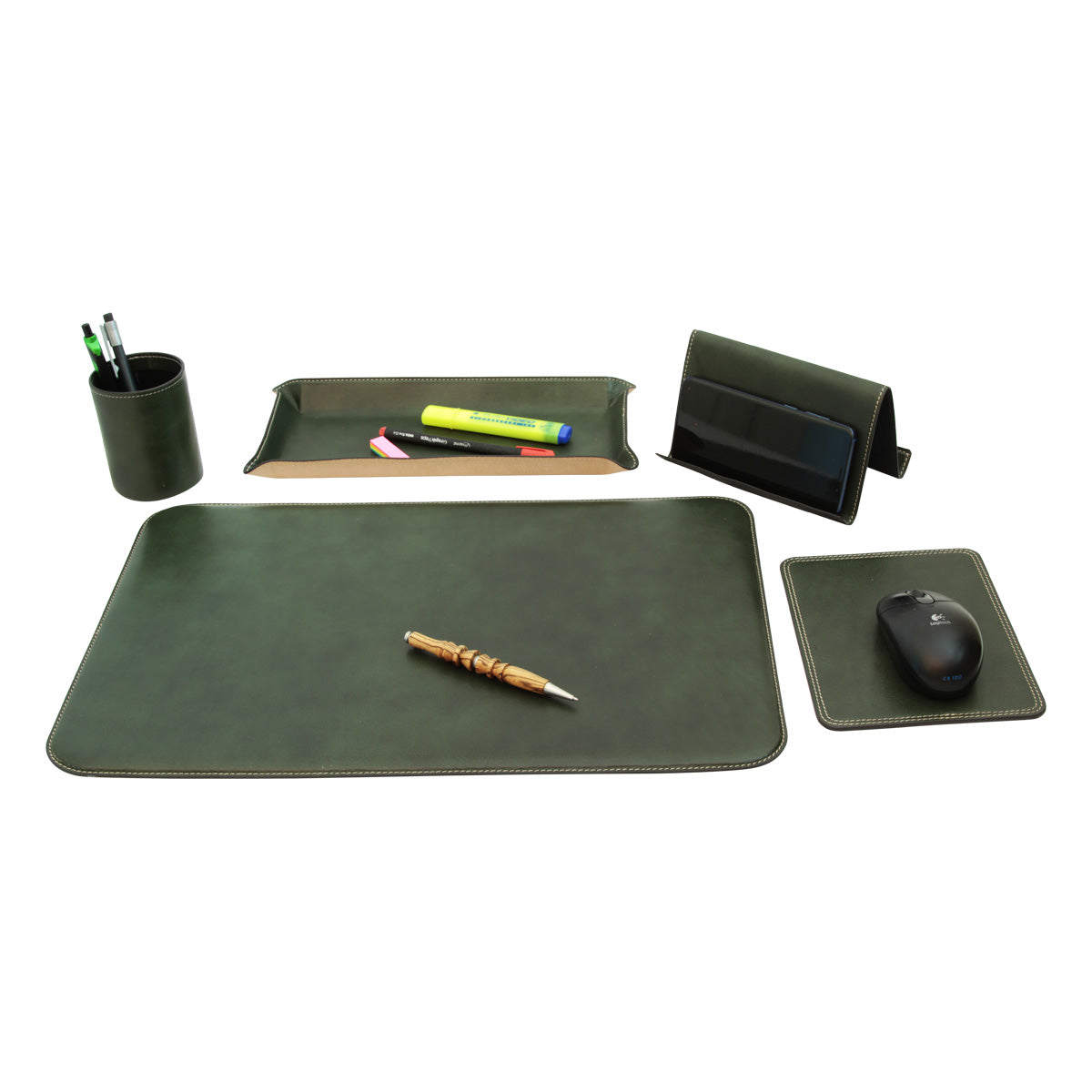 Leather desk kit - 5 pcs   green-0