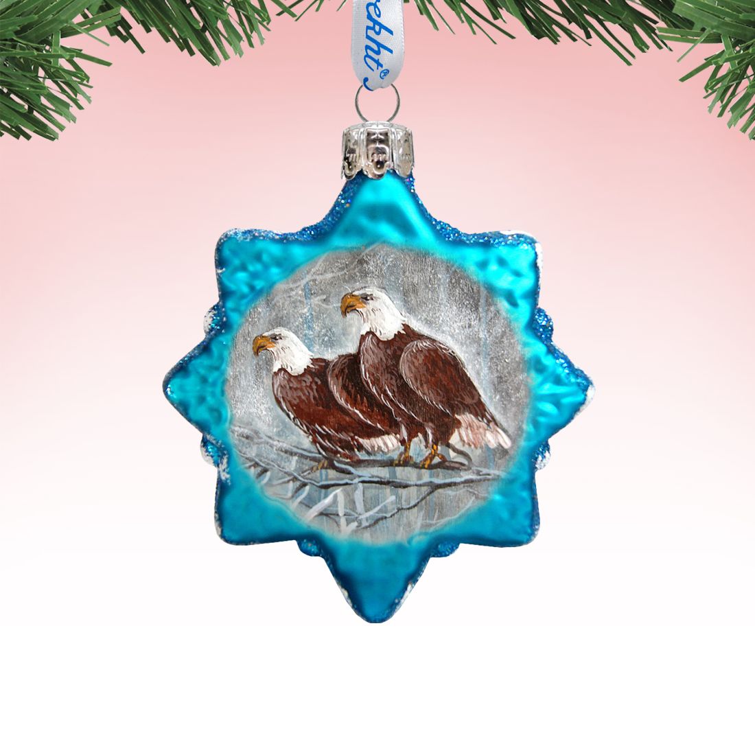 Eagles Snowflake Mercury Glass Ornament by G. DeBrekht - Wildlife Holiday Décor - 771033-1