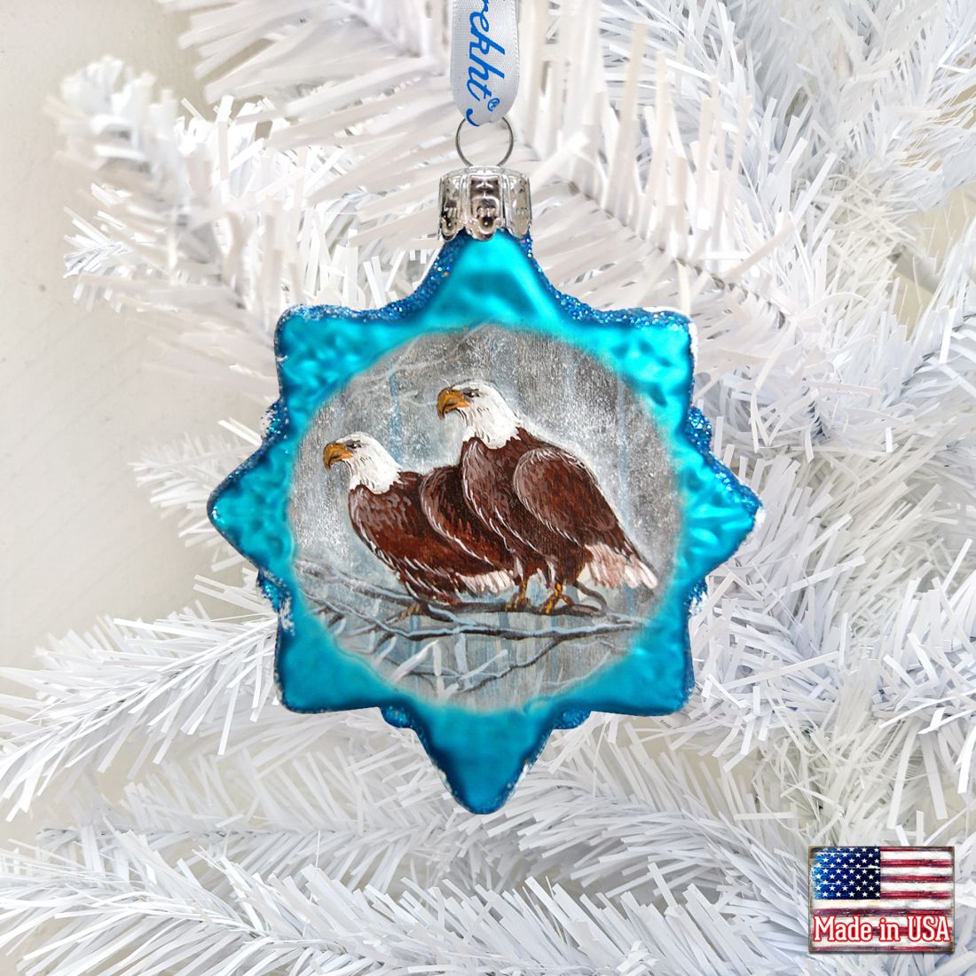 Eagles Snowflake Mercury Glass Ornament by G. DeBrekht - Wildlife Holiday Décor - 771033-0