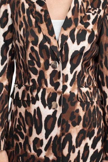 John Meyer Collection Notched Collar Long Sleeve Long Jacket Leopard Print Two Button Pockets Zipper Closure Pants Stretch Crepe Pant Set-4