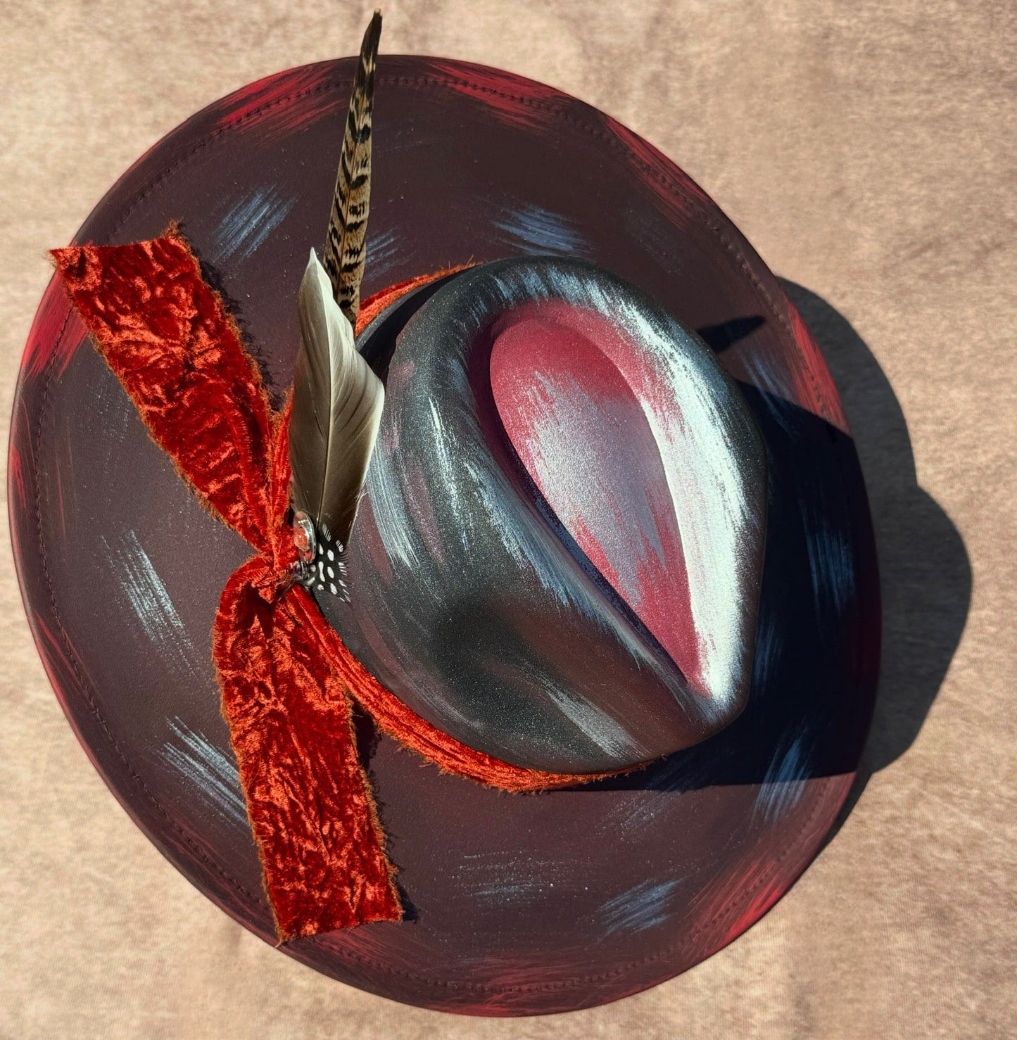 Custom handcrafted Red Velvet Fedora Hat-2