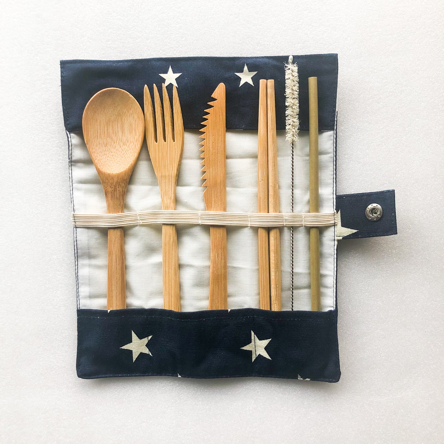 Bamboo Cutlery Set | Zero Waste Reusable | Washable Organic Cotton Travel Pouch & Hemp Cleaning Brush-3