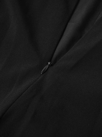 Faux Satin Bottom Flare Skirt-Black-3