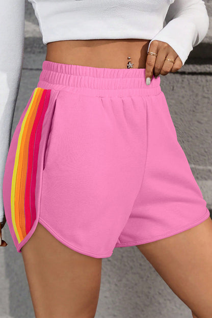 April Color Stripes Elastic High Waist Active Shorts-5