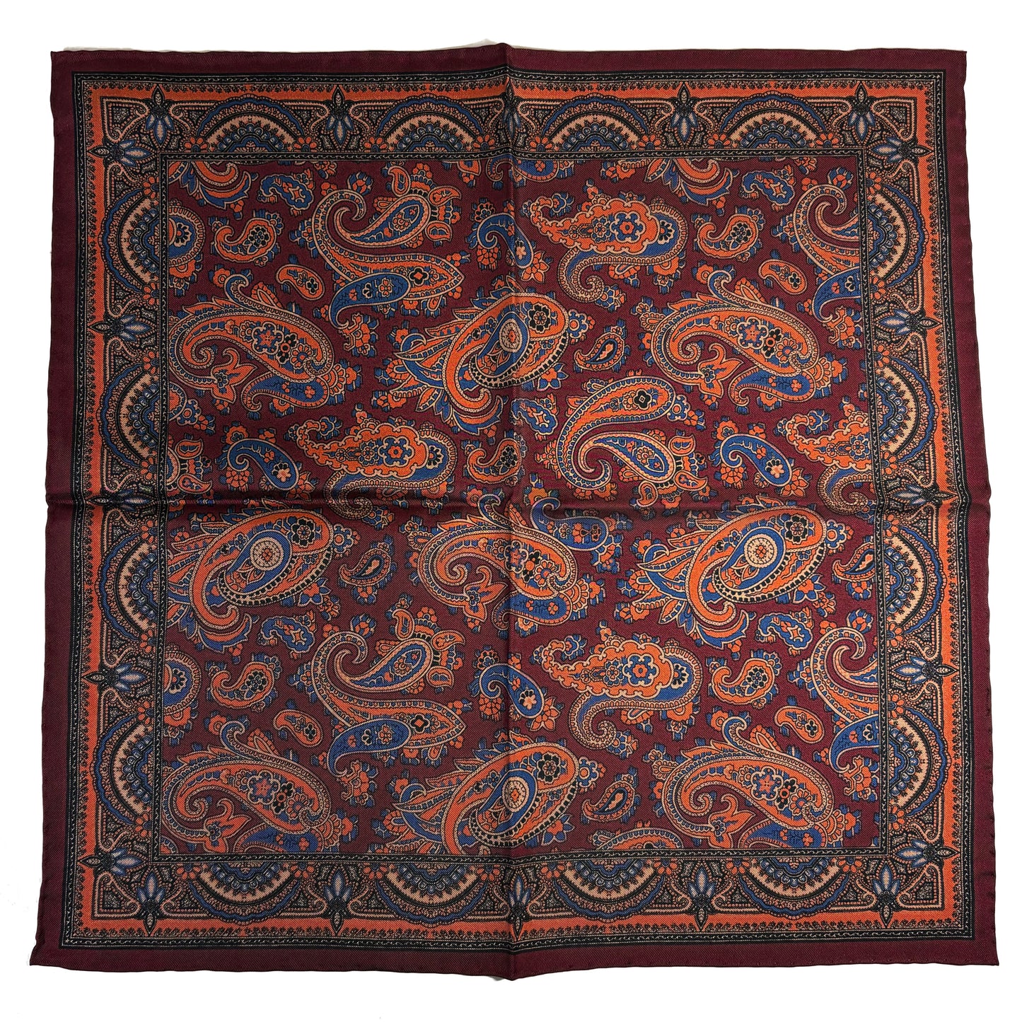 Burgundy & Orange Paisley Ancient Madder Silk Pocket Square-3