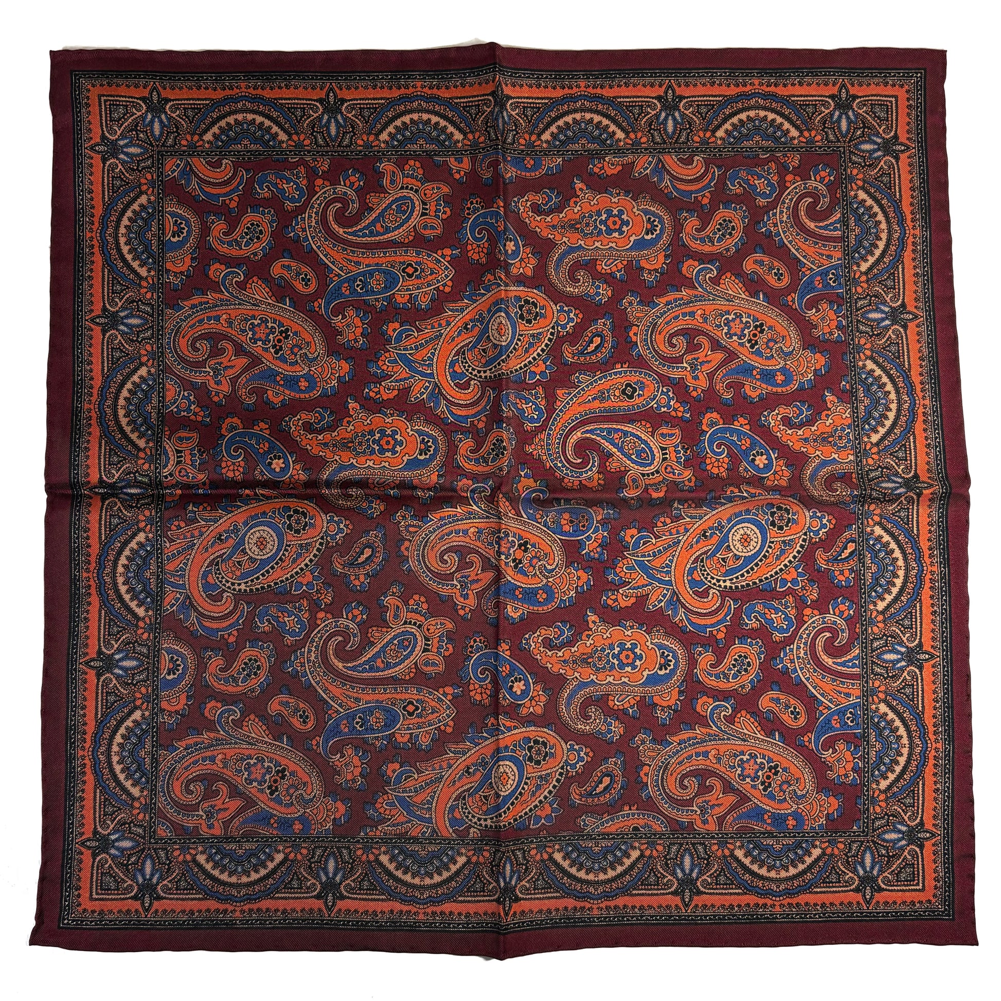 Burgundy & Orange Paisley Ancient Madder Silk Pocket Square-3