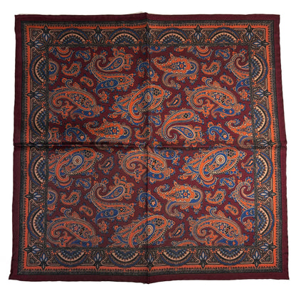 Burgundy & Orange Paisley Ancient Madder Silk Pocket Square-3