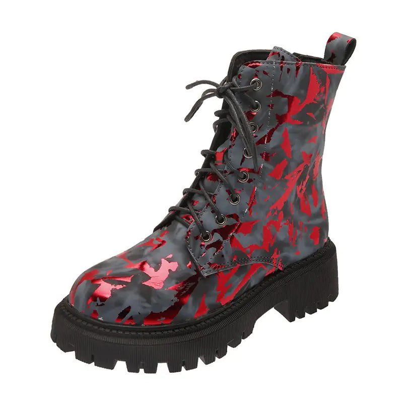 Floral Martin Boots for Women - Warm Winter Motorcycle Boots