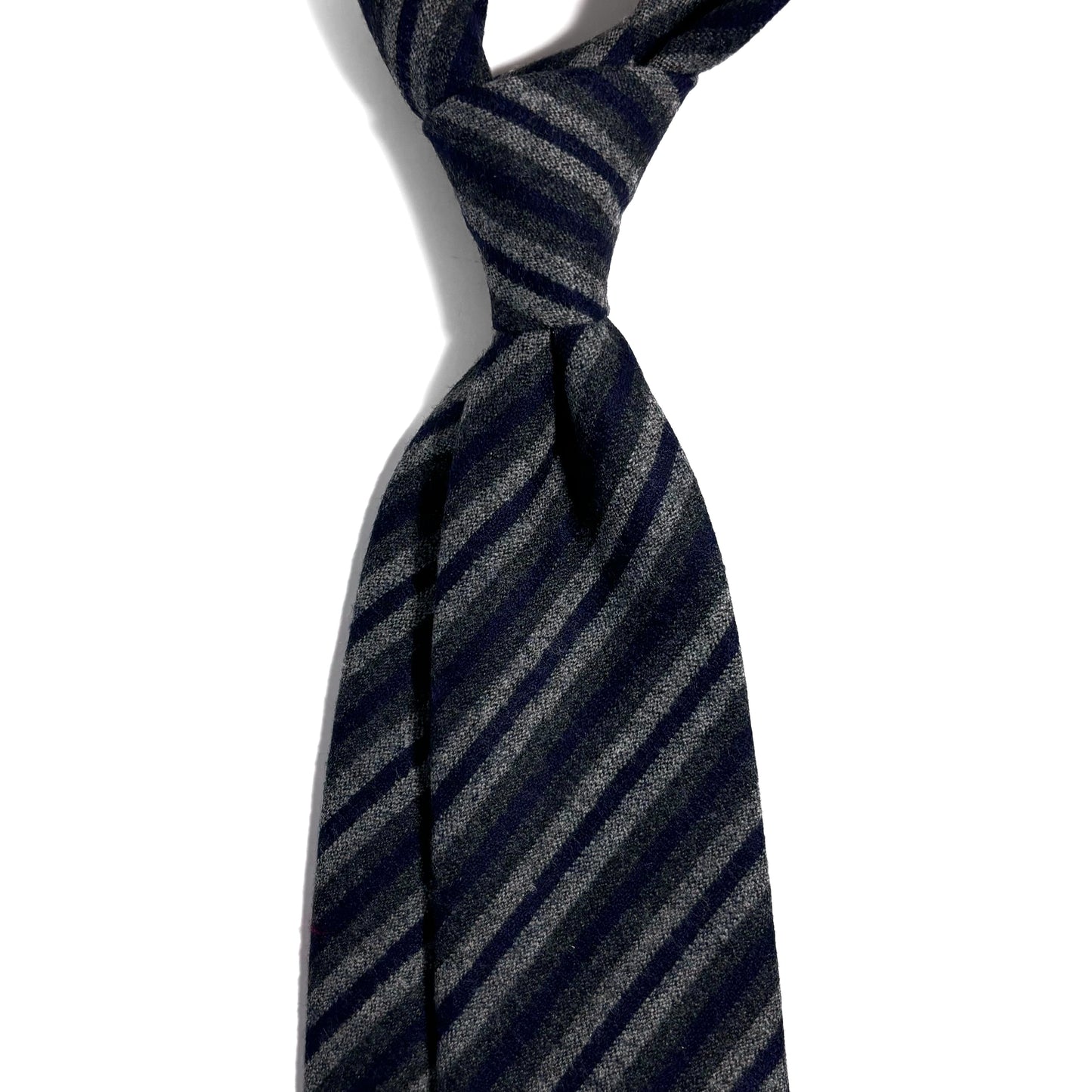 Gray & Navy Blue Striped Wool Challis Tie-1