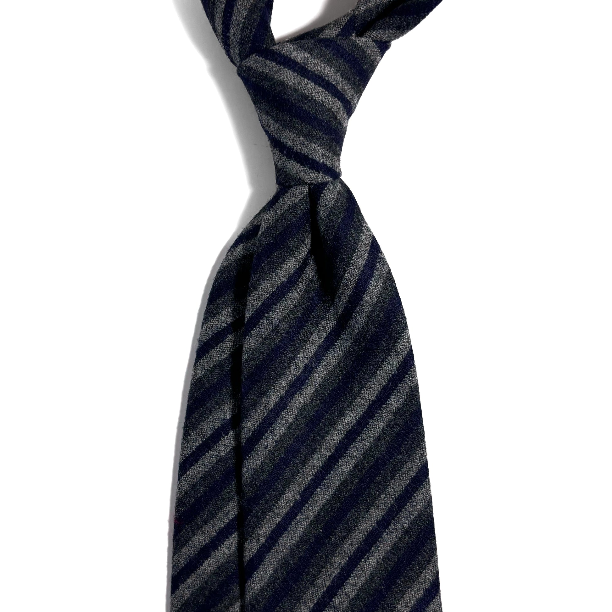 Gray & Navy Blue Striped Wool Challis Tie-1