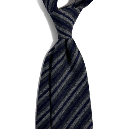 Gray & Navy Blue Striped Wool Challis Tie-1