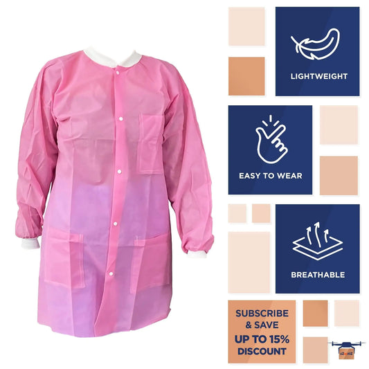 Disposable Lab Coat Small Size 10 Pack Light Pink Lab Jackets for Adults